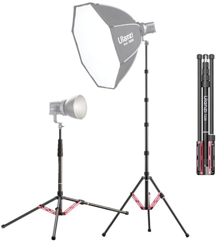 ULANZI Trépied réglable en fibre de carbone T230 pour photographie avec clip pour téléphone, trépied robuste pour Speedlight, Softbox, lumière stroboscopique avec sac de transport 230 cm