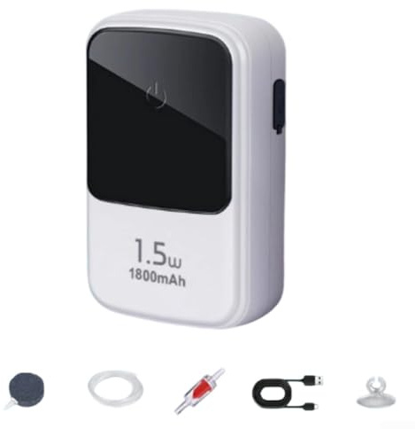 GLFLOW Pompe à air pour aquarium avec batterie rechargeable pour un fonctionnement durable et silencieux - Pompe à air réglable - Contrôle du débit d'aquarium (1500 mAh)