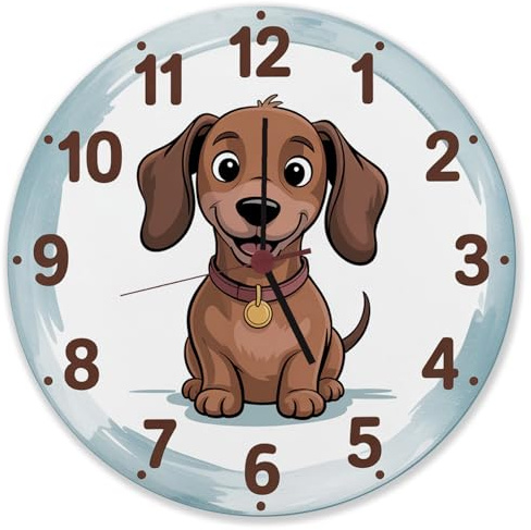 speecheese Dackel Cartoon Wanduhr aus Alu für Kinderzimmer Lustige Dekouhr mit für Tierliebhaber