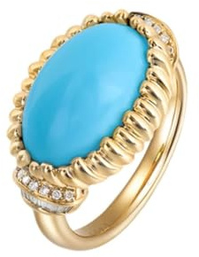 Epinki 14K Gelbgold Pärchen Ringe Echtes, Klassiker Solitärring Türkis 5.45ct (Ovalschliff, Blau), Moissanit Ring Au 585, Gr.62 (19.7)