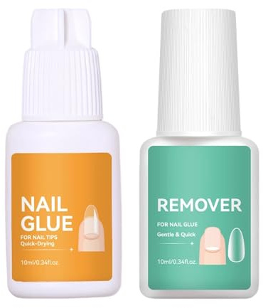 Nail Glue Remover - Artificial Nail Glue and Remover Kit, Quick Drying, Professional, Durable, Nail Glue Remover for Acrylic Nails for Women, Girls, Beginners, Daily Travel,