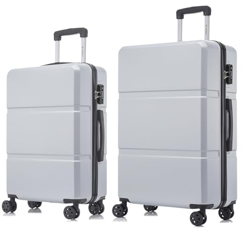 YONSLY Premium Reisekoffer TSA-Schloss,YKK-Reißverschluss Hartschalen-Koffer Trolley Kabinenkoffer Rollkoffer Suitcase Handgepäck 4 Rollen (Silber, L-XL-Set)