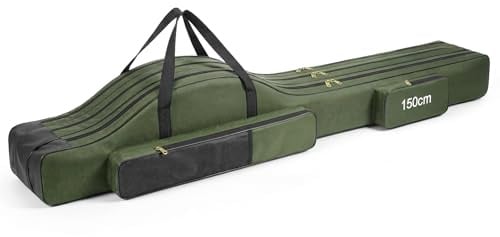 Axrye Portable Fishing Bag Folding Fishing Rod Reel Bag Fishing Tackle Bags 3 Layers Reel Tackle Tool Carry Case Outdoor Fishing Carrier Bag 150cm (Green)