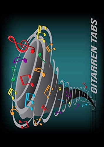 GITARREN TABS: DIN A4 Quer für Anfänger und Fortgeschrittene / Blanko NotenBlock / Leere Notenzeilen / Notensystem / für die Schule / Komponist / mit ... und Akkorden / Design : Wirbel Noten bunt