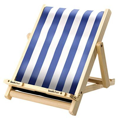 Bookchair Standard Blau-Weiß gestreift - Buchständer aus Holz: Leseständer für Bücher, E-Reader und Tablets