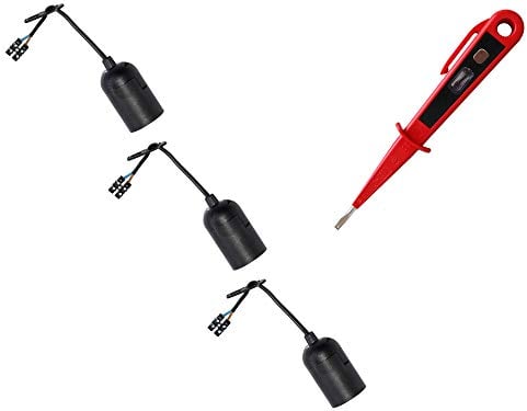 H + H Werkzeug Lampenfassungs-SET E27 + 1 x Spannungsprüfer/Phasenprüfer 45300 VDE (Baufassung Lampenfassung Renovierfassung Baustellenfassung), 3 Stück