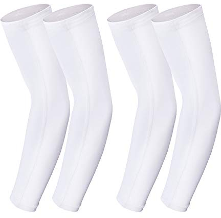 2XK-NOV 2 Paar Unisize Hochwertige Rutschfeste Kompressions Armstulpen für Männer und Frauen, UPF50+, Gaming Arm Sleeves, Volleyball Armschoner (Weiß)