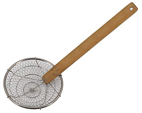 Cocina Mini colador, colador de Acero Inoxidable con Mango de bambú Natural, alimento Skimmer
