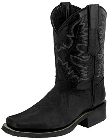 Scarpe Stivali da Cowboy Occidentali a Tacco Basso in Pelle Antiscivolo con Punta Tonda (40,Nero)