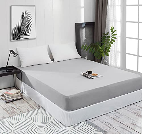 Spannbettlaken Jersey Spannbetttuch 100% Baumwolle Bettlaken Spannbettuch Laken 28 Farben, Größe:200 x 220 cm, Farbe:Hellgrau