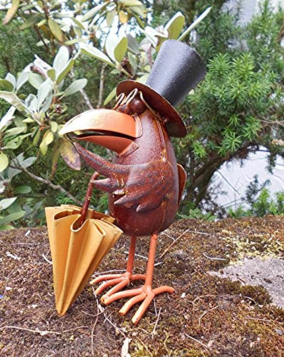 Deko-Impresion Gartenfigur Standfigur Gartendeko lustiger Rabe m. Schirm geschlossen 21 cm