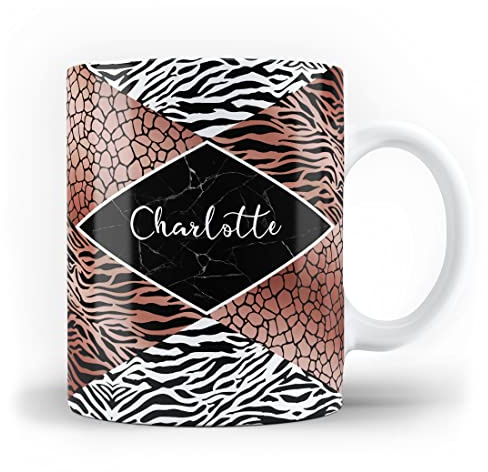 iCaseDesigner Personalised Animal Print Custom Name Mug - 2. Rose Gold Diamond Safari Skin