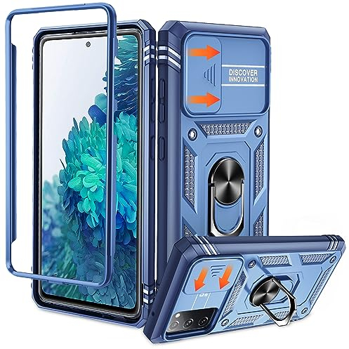 Echter Militärischer für Samsung Galaxy S20 FE Hülle (Unzerstörbar Stoßfestigkeit), Kameraschutz +360° Drehbarer Ständer +PC Bumper Schutzhülle Fallschutz Kratzfest Handyhülle Samsung S20 FE, Blau