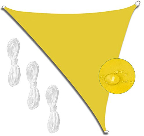 Sonnensegel Dreieck 4x4x5.7m Garten Terrasse Camping Sonnenschutz Windschutz Schattenspender 98% Beschattung wasserfest reißfestem für Terrasse Carport Pool Freien mit Seilen fluoreszierendes Gelb
