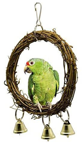 MYSUNBAR Vogelspielplatz zum Aufhängen, Vogelschaukel, Natur Sitzstangen mit Bell Schaukel, Kann für Vogelkäfigdekoration