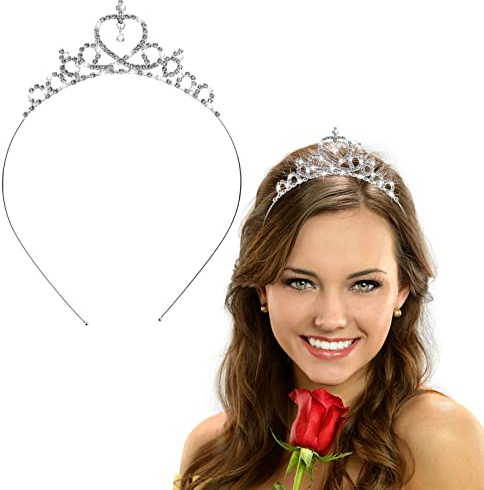 WLLHYF Silber Prinzessin Krone Kristall Schärpe Tiara Strass Stirnband Haarschmuck für Geburtstag Weihnachten Dekoration Frauen Mädchen Braut Hochzeit Haarbänder Schmuck (Silber)