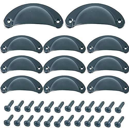 Ruidee 12 Stück Muschelgriff Schubladen Griffe Schubladengriff mit Schrauben for Küchenschrank, Möbel, Schrank (Schwarz)