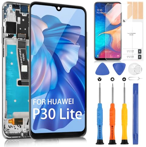 LCD Display für Huawei P30 Lite 2019 48MP MAR-L21A MAR-L01A MAR-LX1A, Display für Huawei Nova 4E 6.15 Bildschirmersatz mit Touch Digactazer Glass Panel Assembly mit Werkzeugen (Schwarz mit Rahmen)