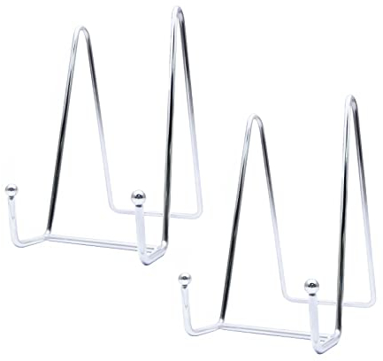 Funnytek 2 Stück 15,2 cm Tellerständer für Display-Tellerständer, Tellerhalter, Displayständer, Metallrahmenhalter für Fotos, Bilder, dekorative Tellerschale und Tischkunst, Silber