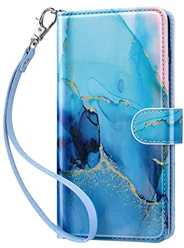 ULAK for Samsung Galaxy S10 Case Wallet Flip S10 Case with Card Holder PU Leather Bumper Stand Cover Kickstand Full Protective Phone Case for Samsung Galaxy S10 6.1 inch - Marble Blue