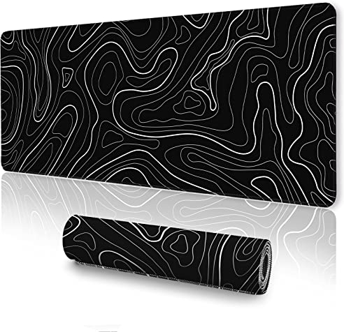 UJoowalk Topographic Gaming Mouse Pad, Large, Black and White, 31.5 x 11.8 in