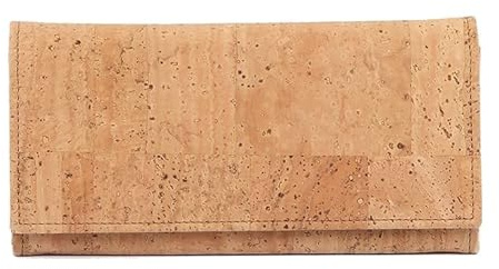 Großes Damen-Portemonnaie aus Korkstoff, Beige, 19 x 10 cm