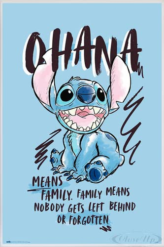 Disney Stitch Poster Means Family.. (93x62 cm) gerahmt in: Rahmen Weiss