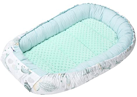Medi Partners Nido Bebe Recien Nacido Reductor de Cuna - 100x60x15 Portátil o de Viaje de Colecho anticolicos Bilateral Bebés 100% Algodón Minky (Océano de Menta Minky)
