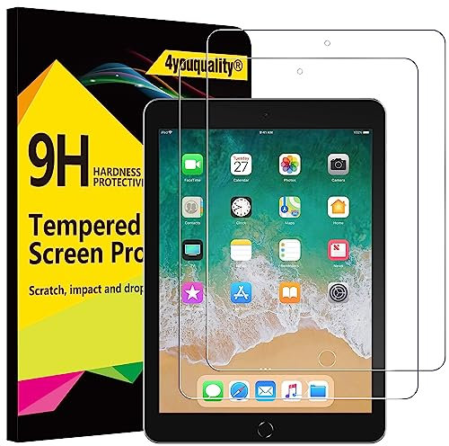 4youquality 2-Pack Screen Protector for iPad 9.7-Inch (6th/5th Generation, 2018/2017 Model), iPad Air 1/Air 2, iPad Pro 9.7-Inch, Tempered Glass Film, Anti-Scratch, Impact-Resistant