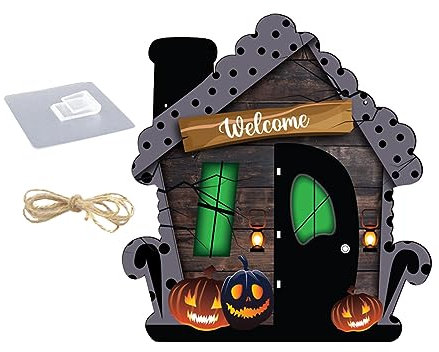 Halloween Holzhaus Kürbis Auflistung Ferienhaus Niedlich Dekor Anhänger Halloween Türschild Wanddekoration Übertopf Silber (B, A)