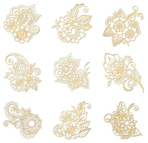 OLYCRAFT 9 Stück 4x4cm Goldene Metall Aufkleber Blumen Aufkleber Selbstklebende Henna Mandala Aufkleber Goldene Epoxid Aufkleber Für DIY Sammelalben Epoxidharz Kunsthandwerk Wasserflaschen Dekor