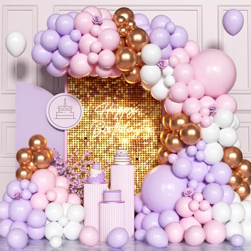Kit Arco Palloncini Rosa Viola, 137 Pezzi 5 10 12 18 Pollici Ghirlanda Palloncini Rosa Pastello Viola con Palloncino Oro Rosa per Ragazze Donne Compleanno Decor Festa Nuziale Baby Shower