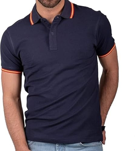 Polo Bandera España Hombre de Manga Corta con la Bandera española en Cuello y Mangas algodón L Azul