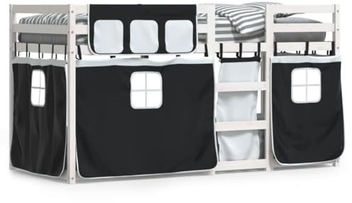 Juroupi Etagenbett mit Vorhängen Weiß & Schwarz 75x190 cm Kinder Etagenbett Kinderbett Doppelbett Kinderhochbetten Bett Kiefernholz - 3283913