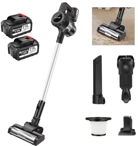 AUTOFU Cordless Vacuum Cleaner 30Kpa Vacuum Cleaner up to 90mins Runtime with LED Floor Brush,Upgraded Anti-Tangle Brush,Easy-Clean Dust Cup, Cordless Vacuum for Hardwood Floors/Carpets/Pet Hair