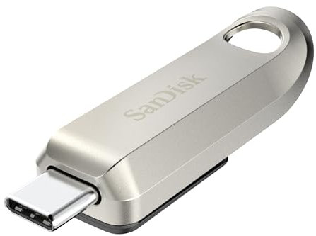SanDisk 512 GB Ultra Luxe Pendrive, Memoria USB Type-C, Unidad Flash, Velocidad de Lectura hasta 400 MB/s, USB 3.2 Gen 1, Connector Retráctil, Diseño metálico, Plata
