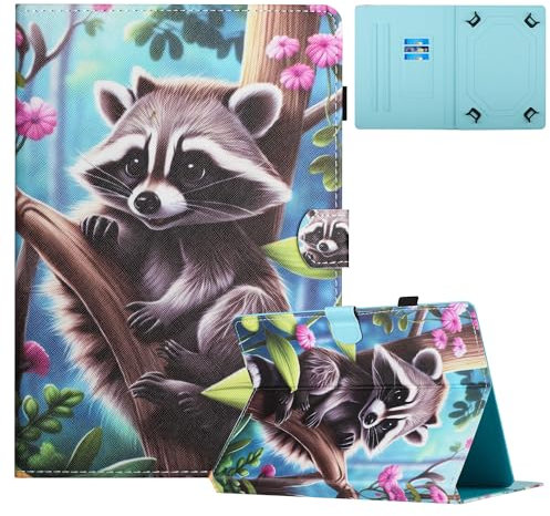 Mldjomid Funda para Universal para Tableta de 8 Pulgadas Carcasa Cuero PU Flip Tablette Case Cover con Ranura para Tarjetas y Función de Soporte Universal 8 Pulgadas Tableta, Mapache