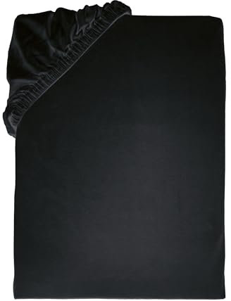 TOM TAILOR Jersey-Spannbettlaken, ca. 180-200x200 cm, 100% Baumwolle/Jersey, Mit Rundum-Gummizug, UNI, Schwarz