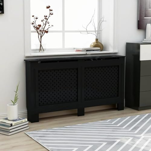 Sufrk Heizkörperverkleidung Schwarz 152x19x81,5 cm HeizköRperabdeckung Wohnungseinrichtung HeizköRper Abdeckung MDF - 288195