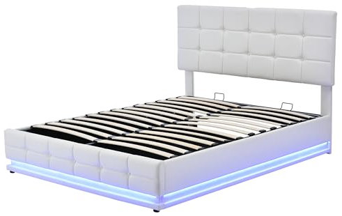 BXEYXE Polsterbett 140 * 200cm Kunsterbett mit -Lichtbettgestell mit Lattenrosten Schwarz