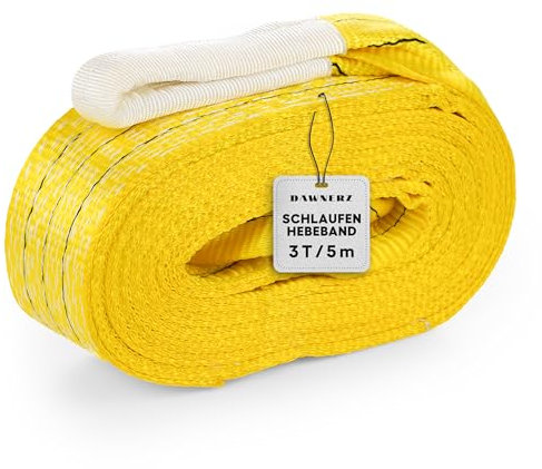 Dawnerz Schlaufen-Hebeband 3000 kg Direkt WLL, 5m - Schwerlast Hebegurt aus Polyester - Zweilagige Hebeschlinge mit Verstärkten Endschlaufen