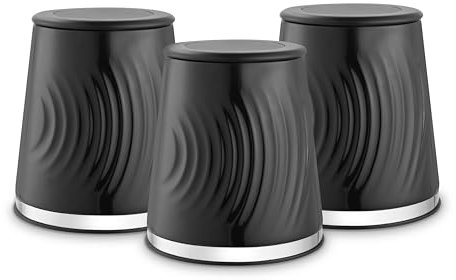Tower T826220BLK Sonar Set of 3 Canisters, Tea/Coffee/Sugar & Other Loose Ingredients, 1.3L Capacity, Black