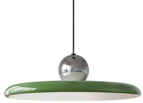 XIRYTU-H 40cm Moderne LED Pendelleuchte, 36W Dimmbar Hängelampe, 3000K/4500K/6000K, Höhenverstellbar, Metall Runde Kronleuchter für Esszimmer, Wohnzimmer, Cafés (Silber + Grün)