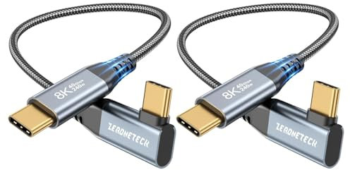 8K/4K USB C Monitor Cable Right Angle 0,3M 2-Pack, 40Gbps High Speed Data Transfer Cable 90 Degree USB C 3.2 Gen 2x2, 240W PD Fast Charging for MacBook Pro, iPad, Lenovo, HP, Dell