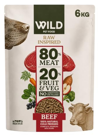 Wild Pet Food - Beef (6 kg) Dog Food Dry, Grain-Free and 80:20 Cold Pressed, Low Fat, High Protein and Nutritionally Complete with Superfoods - Gastrointestinal Dog Food - Adult or Puppy