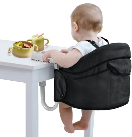 LILIIN Tischsitz Faltbar Babysitz, Booster Essstuhl, Tischsitz Babystuhl Sitzerhöhung, Sitzhilfe für Kinder, Tragbarer Hochstuhl für zu Hause und Unterwegs, Schwarz