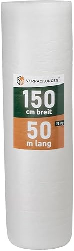 BB-Verpackungen 2x PREMIUM Luftpolsterfolie 1,5 x 50 m 3-lagig (2 Rollen) - 75 my stark, extrem robuste Noppenfolie, sehr leicht, 100% recycelbare Bubble Wrap Folie