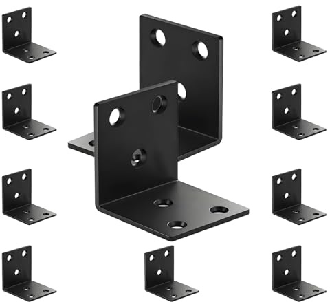 XHMAXE L-Winkelverbinder Metallwinkel 90°, 50 x 50 x 50 mm, 10 Stück | 2 mm starke schwarze Edelstahlwinkel mit Schlitzen für Holzmöbel, Regale, Schränke und robuste Holzverbindungen.
