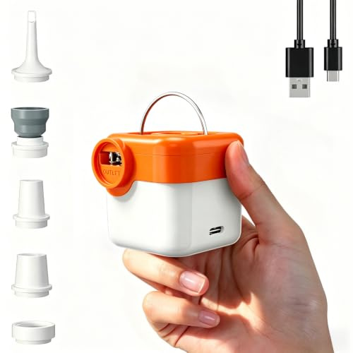 Elektrische Luftpumpe, 3 in 1 Inflate und Deflate luftpumpe Elektrisch, 2200 mAh Mini-luftpumpe mit Campinglampe, Elektrische Pump mit 5 Düsen für Camping, Luftmatratze, Schwimmring, Vakuumbeutel
