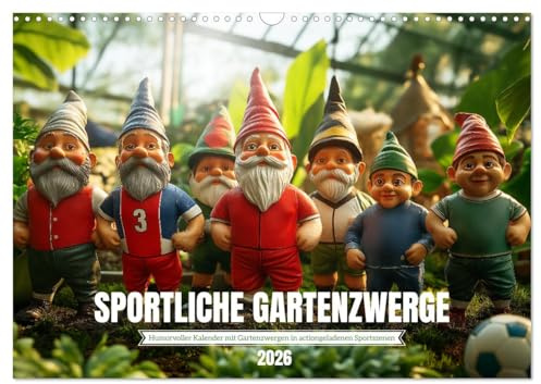 Sportliche Gartenzwerge (Wandkalender 2026 DIN A3 quer), CALVENDO Monatskalender: Der Sportliche Gartenzwerge-Kalender zeigt Zwerge in actionreichen ... Surfen, Fußball und mehr (CALVENDO Sport)